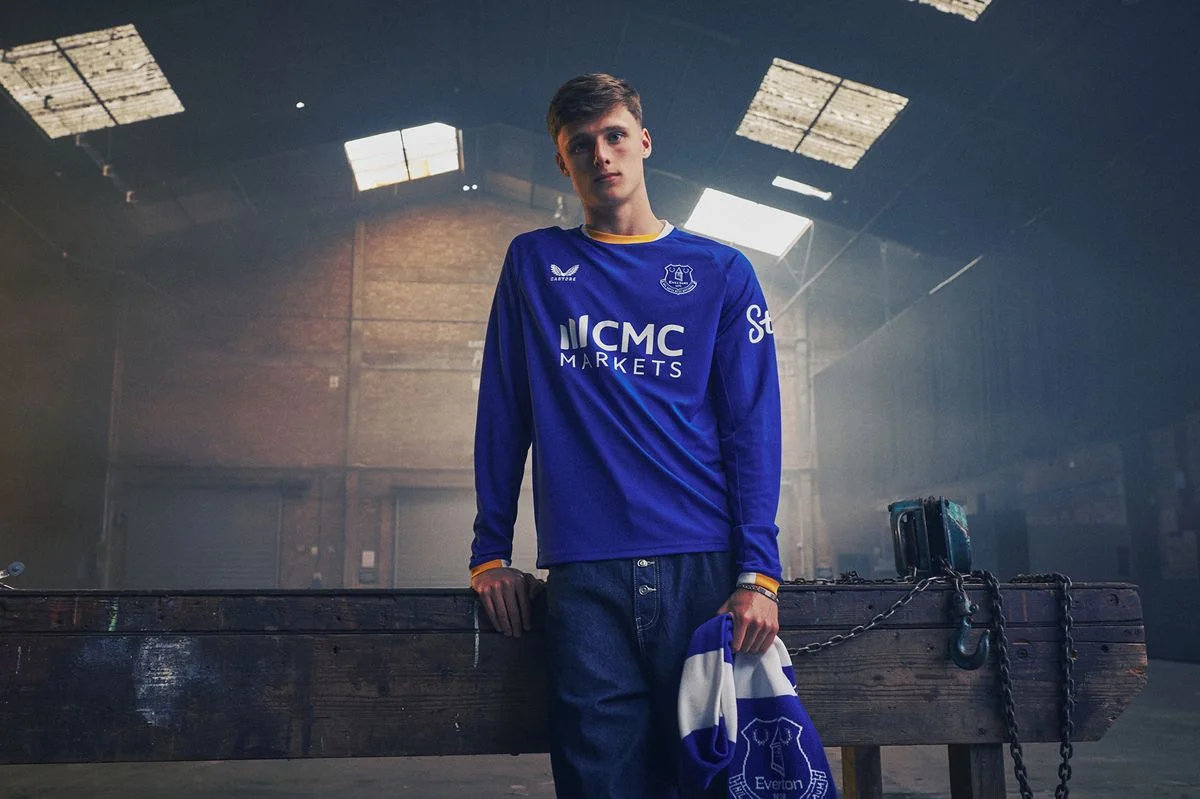 Harrison Armstrong in the new Everton home shirt