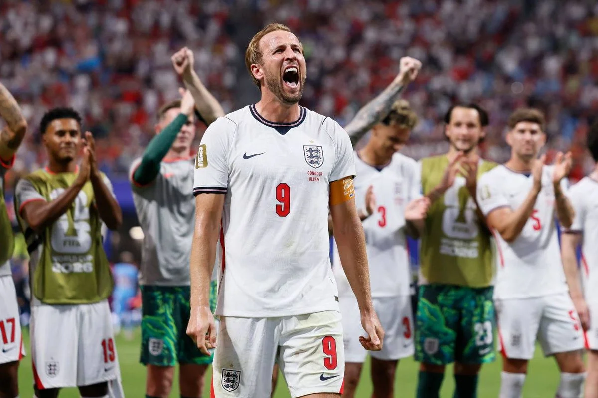 Harry Kane leads the England celebrations after the win over DR Congo